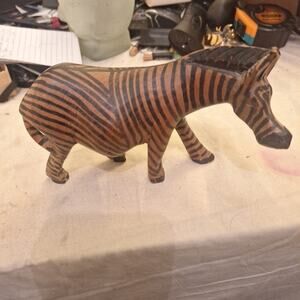 Vintage Hand Carved Wooden African Zebra Figurine 8" Repaired See Pics